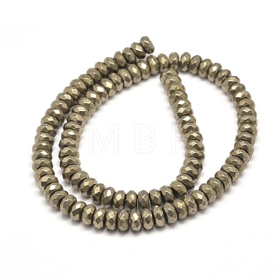 Faceted Rondelle Natural Pyrite Beads Strands G-I126-11-6x4mm-1