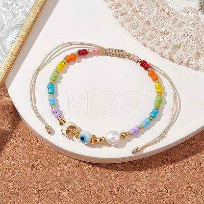 Colorful Glass Seed & Brass Braided Bead Bracelet BJEW-JB10138-04-1