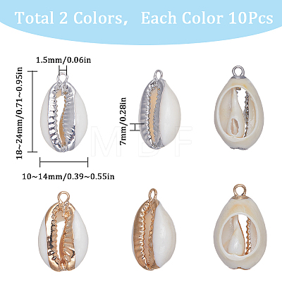 20Pcs 2 Colors Electroplated Natural Cowrie Shell Pendants SHEL-SC0001-29-1