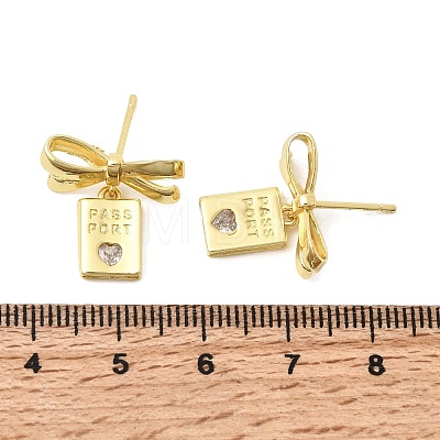 Brass Micro Pave Cubic Zirconia Stud Dangle Earring EJEW-H180-20B-G-1