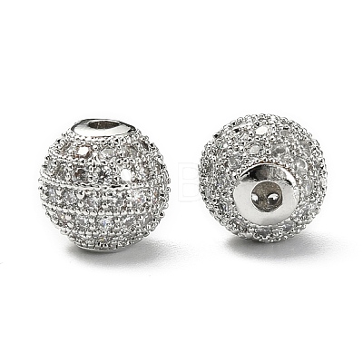 CZ Brass Micro Pave Grade AAA Clear Color Cubic Zirconia Round Beads KK-O065-8mm-05P-NR-1
