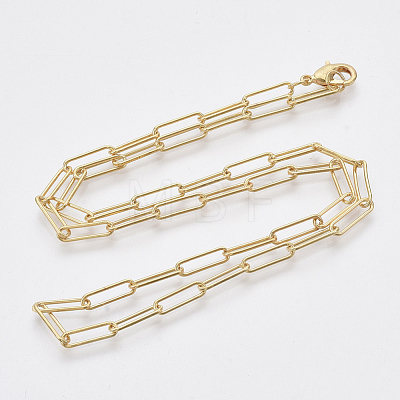 Brass Round Oval Paperclip Chain Necklace Making MAK-S072-04A-G-1