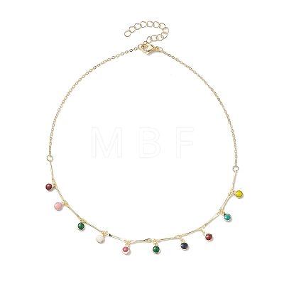 Brass Enamel Flat Round Charm Necklaces for Women NJEW-JN04743-1