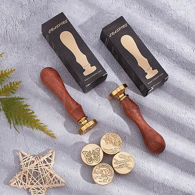 Brass Wax Seal Stamps with Rosewood Handle AJEW-WH0412-0356-1