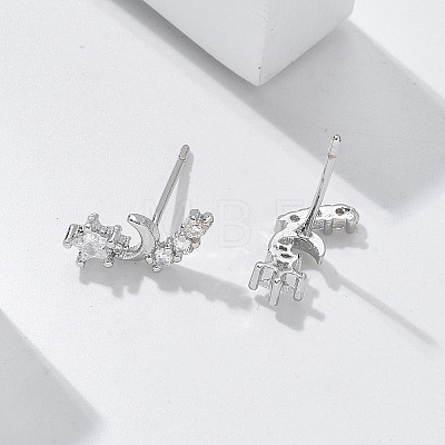 Brass Clear Cubic Zirconia Stud Earrings EJEW-Q014-11P-1