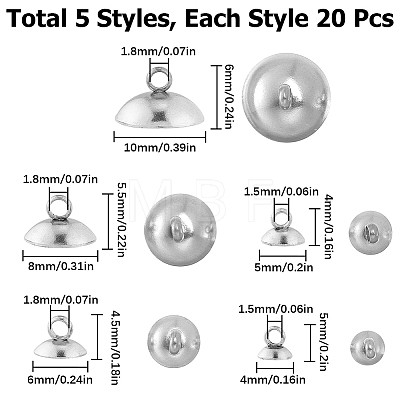 100Pcs 5 Size 304 Stainless Steel Bead Cap Pendant Bails STAS-SC0005-90-1
