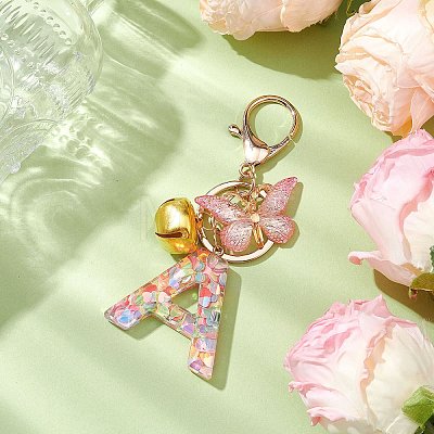 Letter A Resin & Butterfly Acrylic Pendant Keychain KEYC-JKC00932-1