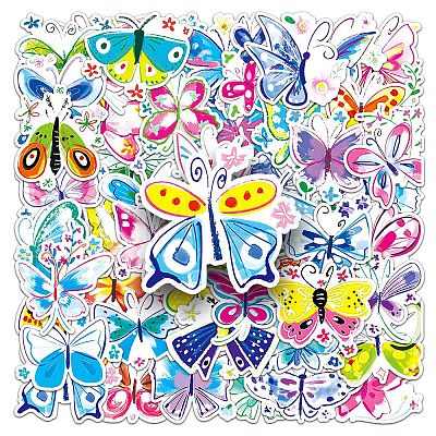 50Pcs Butterfly PVC Waterproof Stickers PW-WG52362-01-1