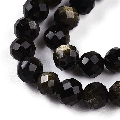 Natural Golden Sheen Obsidian Beads Strands G-S345-6mm-20-1