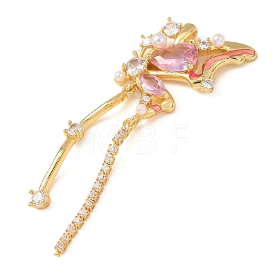 Brass Pink Cubic Zirconia Big Pendants KK-E803-06G-1