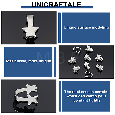 Unicraftale 50Pcs Star 304 Stainless Steel Snap on Bails STAS-UN0040-23-1