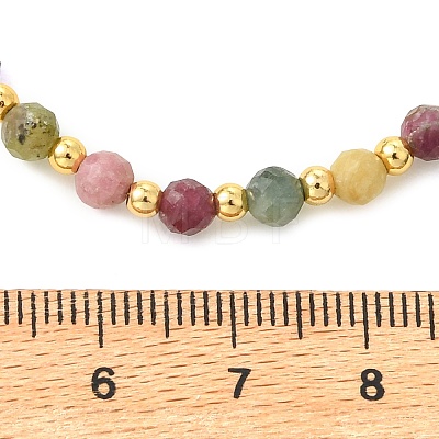 Faceted Round Natural Multicolor Tourmaline & Brass Beaded Necklaces NJEW-JN06614-1