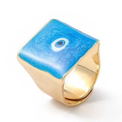 Square Enamel with Evil Eye Wide Band Finger Rings RJEW-A014-02G-M-1