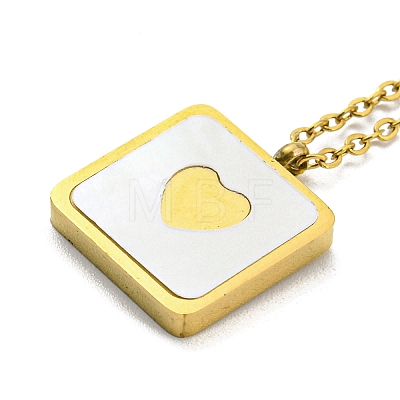 Natural Shell Square with Heart Pendant Necklace NJEW-P285-06G-1