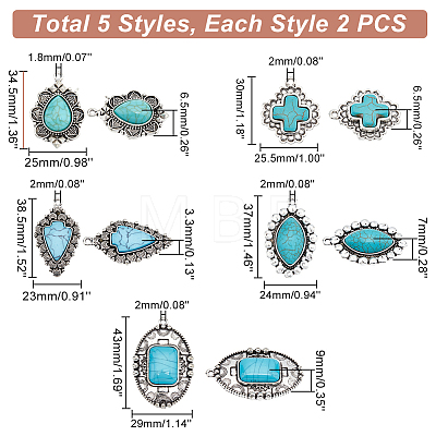   10Pcs 5 Styles Synthetic Turquoise Pendants TURQ-PH0001-04-1