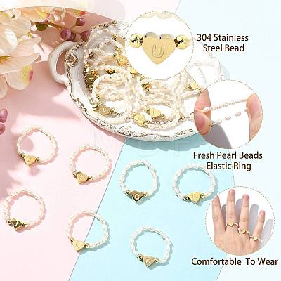 Natural Freshwater Pearl & 304 Stainless Steel Bead Finger Rings RJEW-FS00001-21-1