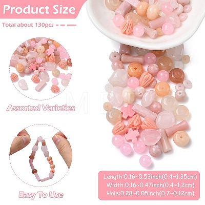 130Pcs 11 Styles Synthetic Coral & Natural Pink Opal & Dyed Malaysia Jade & Rose Quartz & Pink Aventurine Beads G-YW0002-98-1