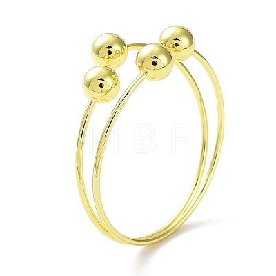 Rack Plating Brass Round Ball Beded Cuff Bangle for Women BJEW-F465-01G-1