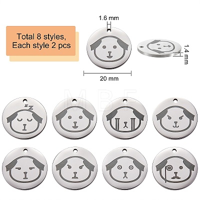 16Pcs 8 Style Stainless Steel Pendants STAS-SZ0002-01-1