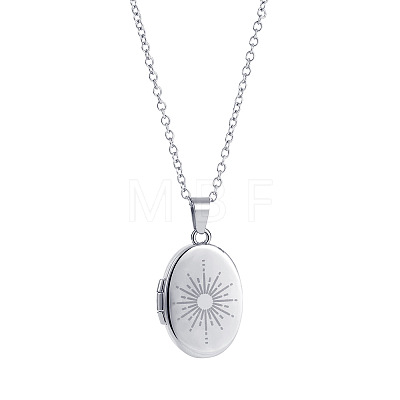 304 Stainless Steel Oval with Sun Photo Locket Pendant Necklaces WG8DEA6-04-1
