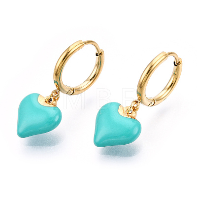 Enamel Heart Dangle Hoop Earrings EJEW-T018-01B-1