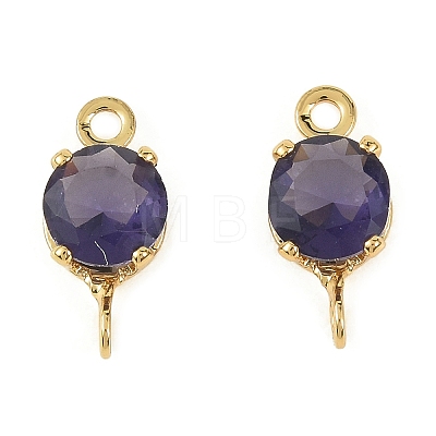 Brass Pave Cubic Zirconia Flat Round Connector Charms KK-P347-01G-04-1