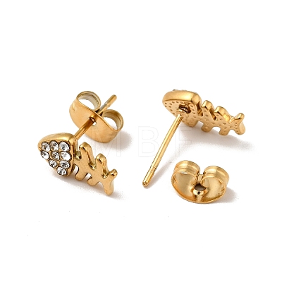 Rhinestone Fishbone Stud Earrings with 316 Surgical Stainless Steel Pins EJEW-A081-13G-02-1