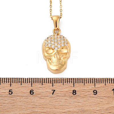 304 Stainless Steel Crystal Rhinestone Skull Pendant Necklaces NJEW-Z057-03A-G-1