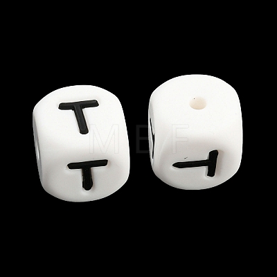 20Pcs White Cube Letter Silicone Beads 12x12x12mm Square Dice Alphabet Beads with 2mm Hole Spacer Loose Letter Beads for Bracelet Necklace Jewelry Making JX432T-1