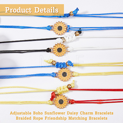 FIBLOOM 10Pcs 5 Colors Alloy Sunflower Link Bracelets Set BJEW-FI0001-62-1