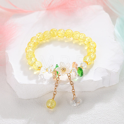Daisy Crackle Glass Round Beaded Stretch Bracelets FS-WG28140-05-1