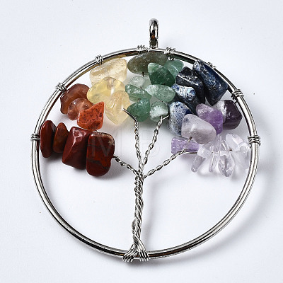 Tree of Life Mixed Stone Bead Brass Wire Wrapped Big Pendants G-S202-05-1