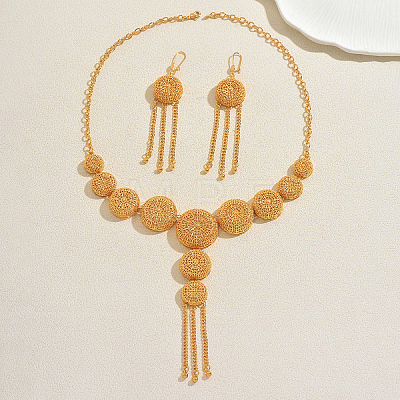Vintage Alloy Filigree Round Tassel Earrings & Necklaces Sets for Women QM4813-1