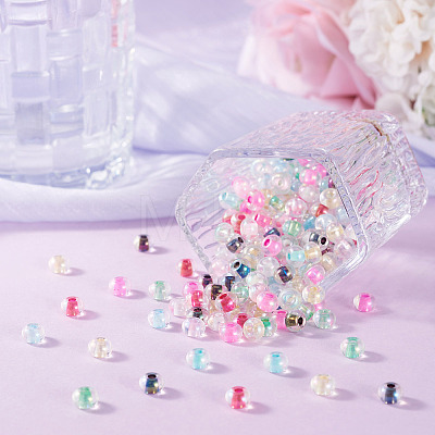 500Pcs Inside Colours Transparent Glass Seed Beads SEED-TA0001-75-1