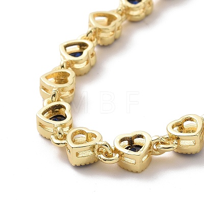 Enamel Evil Eye & Cubic Zirconia Heart Link Chain Bracelet BJEW-H555-01A-1