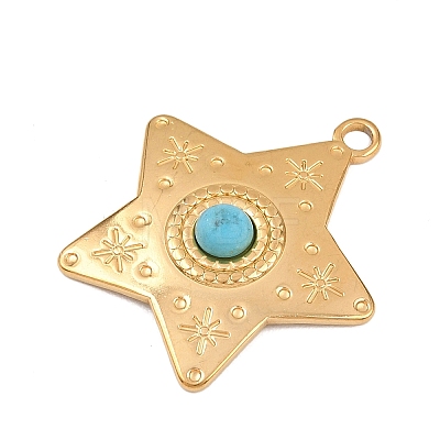 304 Stainless Steel with Synthetic Turquoise Pendants STAS-H253-01A-G-1