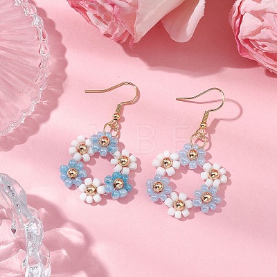 Handmade Glass Seed Beads Flower & 304 Stainless Steel Dangle Earrings for Women EJEW-JE06201-1