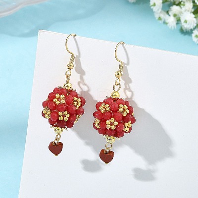 Glass & Dyed Natural Malaysia Jade & Red Jasper Dangle Earrings EJEW-MZ00814-01-1