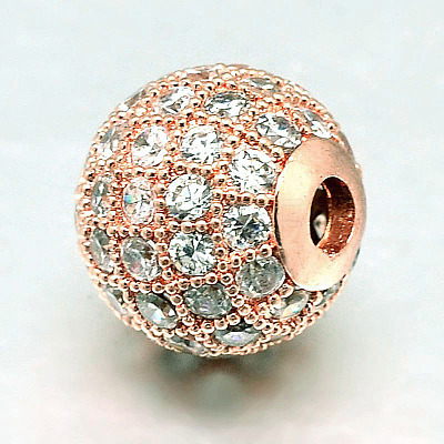Round Brass Micro Pave Cubic Zirconia Beads LS-ZIRC-N016-01RG-10mm-1