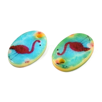 Natural Freshwater Shell Double Face Printed Oval Charms SHEL-T020-05A-1