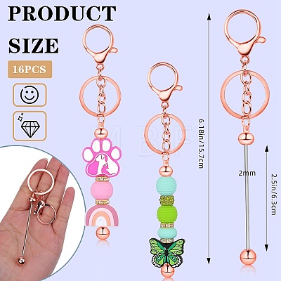 16Pcs Alloy Bar Beadable Keychain for Jewelry Making DIY Crafts KEYC-SZ0001-16RG-1