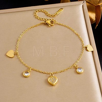 304 Stainless Steel Micro Pave Clear Cubic Zirconia Charm Bracelets BJEW-K297-03B-G-1