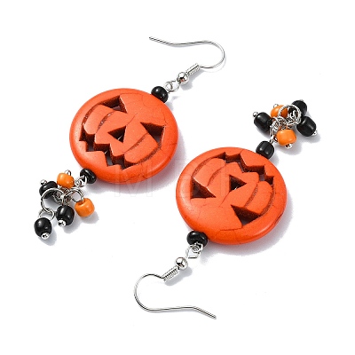 Halloween Pumpkin Alloy Resin Pendants Dangle Earrings EJEW-JE06103-1