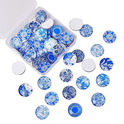 50Pcs Blue and White Printed Glass Cabochons GGLA-SZ0001-23-1