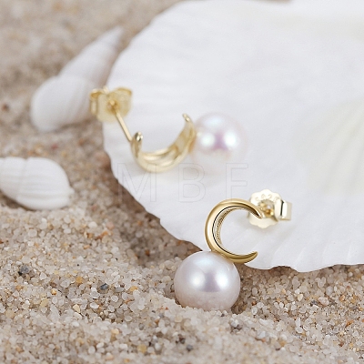Natural Pearl Ear Studs for Women EJEW-P231-11G-1