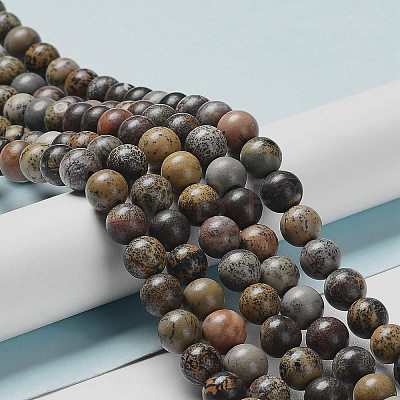 Round Natural Dendritic Jasper Beads Strands G-I176-06-8mm-01-1