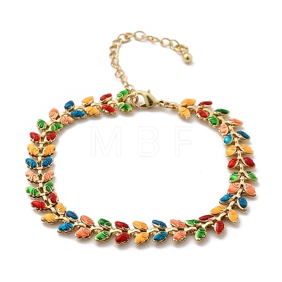 Butterfly Brass Enamel Links Bracelets for Women BJEW-B125-01G-1