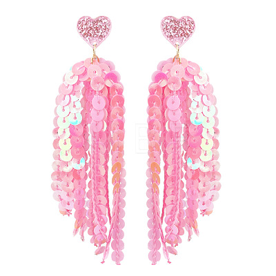 Heart Acrylic & Plastic Glitter Tassel Stud Earrings FS-WGEB983-13-1
