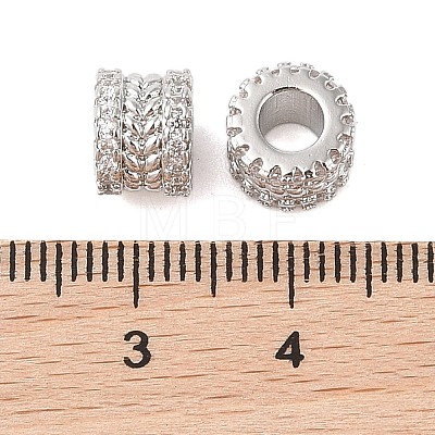 Brass Micro Pave Clear Cubic Zirconia European Beads KK-B100-042P-1