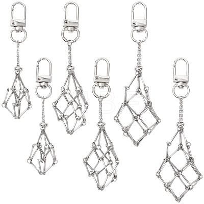 6Pcs 3 Styles Stainless Steel Braided Chain Macrame Pouch Empty Stone Holder Pendant Decorations HJEW-SC0003-05-1